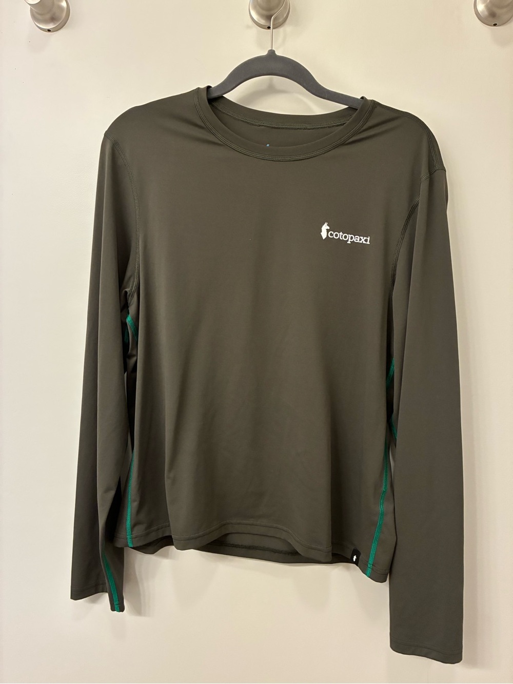 cotopaxi Olive Long-Sleeve Performance Top with Teal Accents Medium